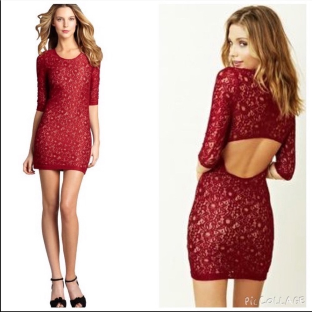 Lovers + Friends Maroon Sway Lace Mini Dress